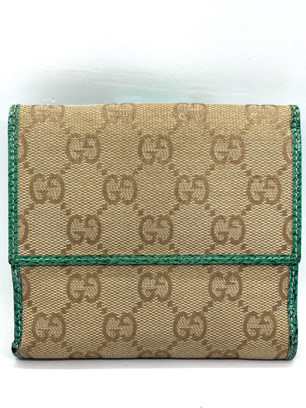 Gucci GG Canvas Wallet Green Leather Trim Compact Italy COA - Picture 6 of 16
